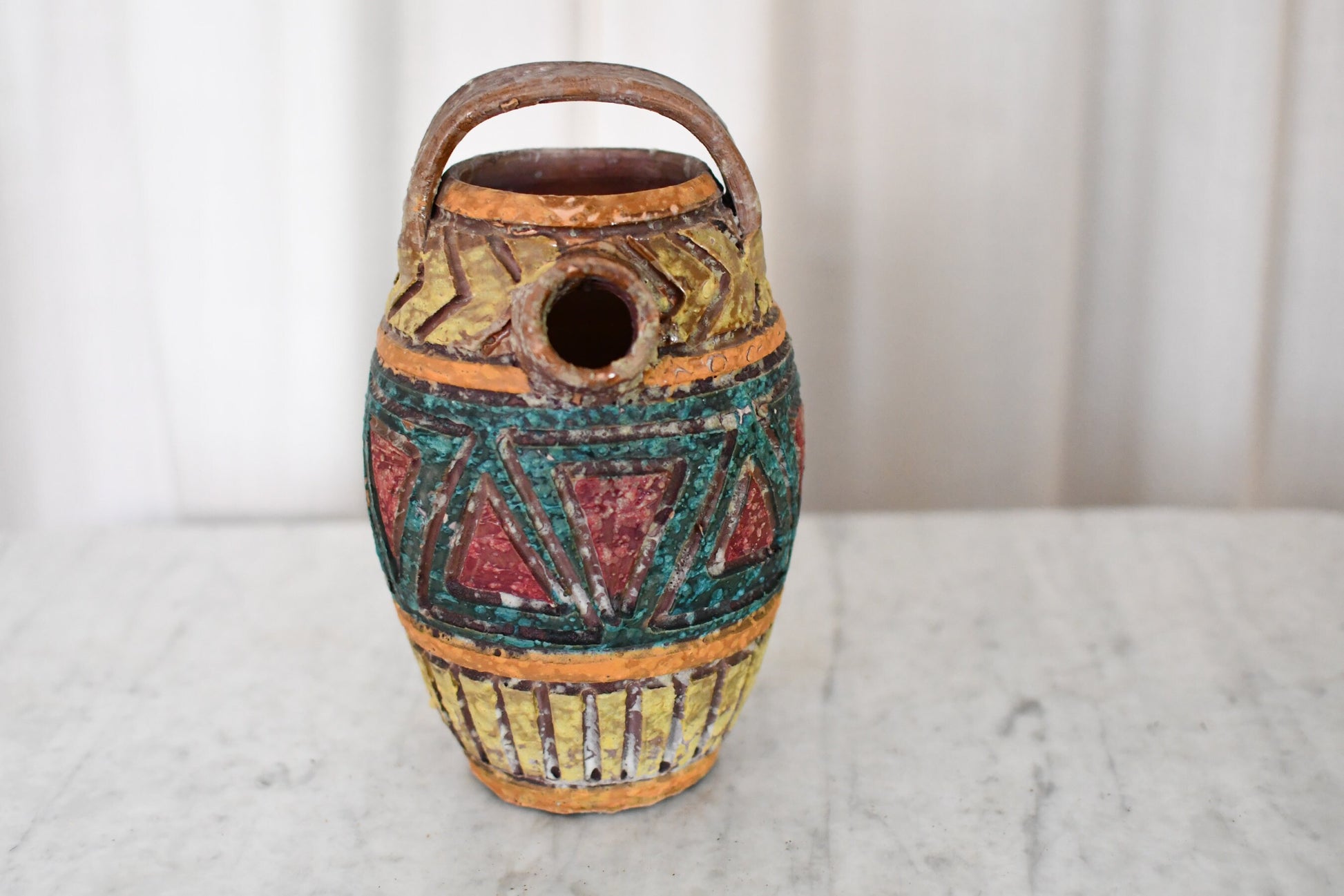 Large Sgraffito Italian Lava Glaze Jug Vessel // Raymour Inspired Pottery // MCM Pottery