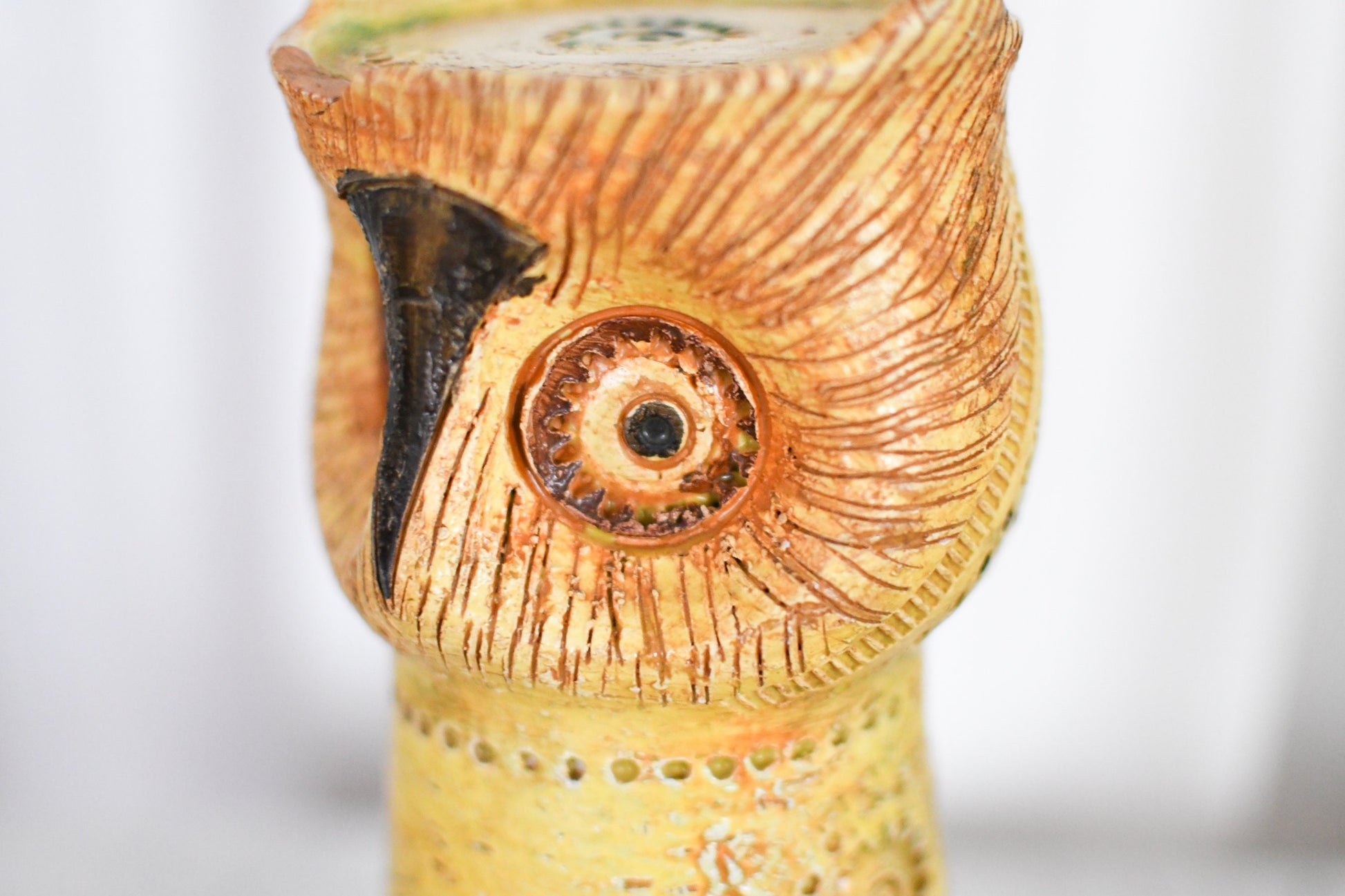 1960s Aldo Londi Rosenthal-Netter Pottery Yellow Glaze Bitossi Ceramic Owl