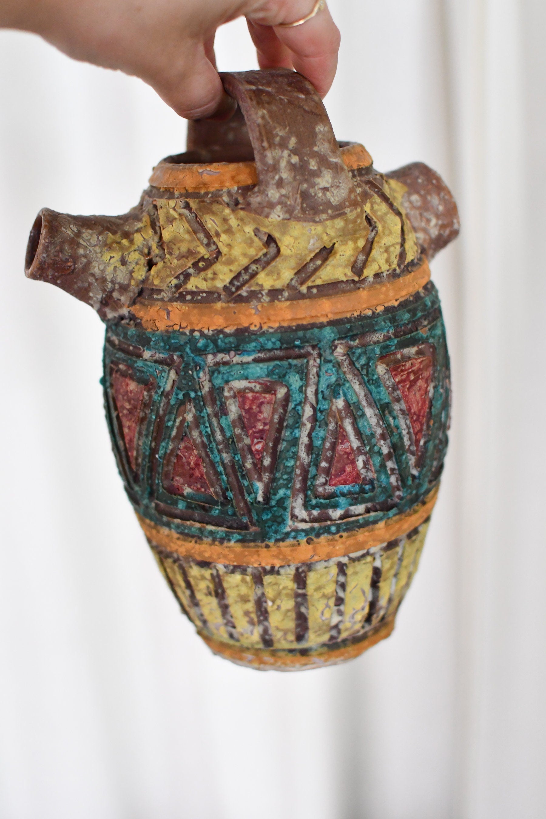 Large Sgraffito Italian Lava Glaze Jug Vessel // Raymour Inspired Pottery // MCM Pottery