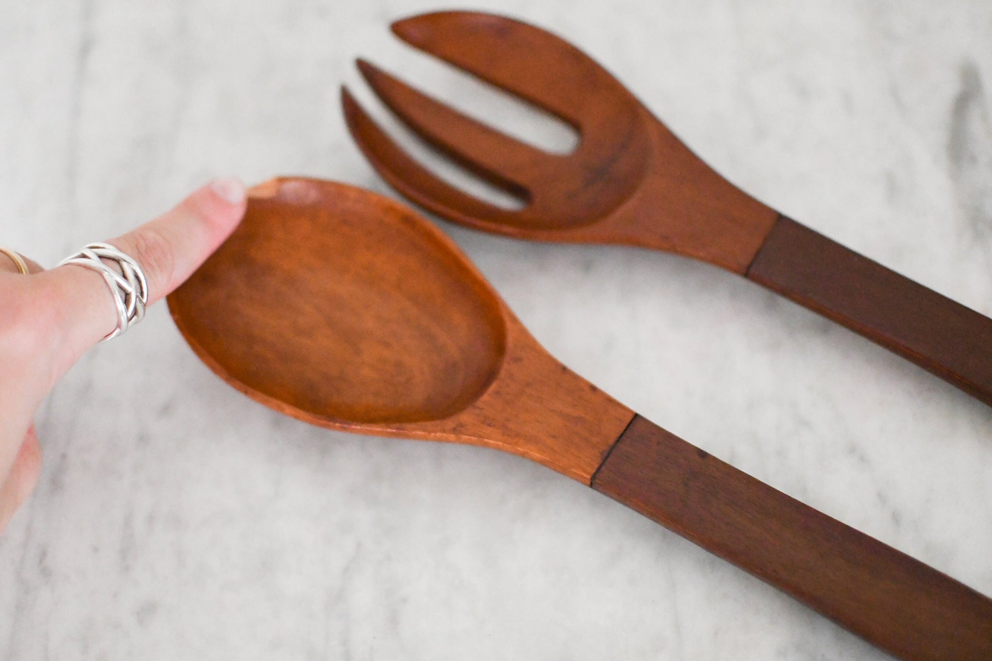 Vintage West Indies Mahogany Salad Bowl Set // Four Salad Bowls One Mixing Bowl Two Utensils Salt and Pepper // Mahogany Wood Bowl Set