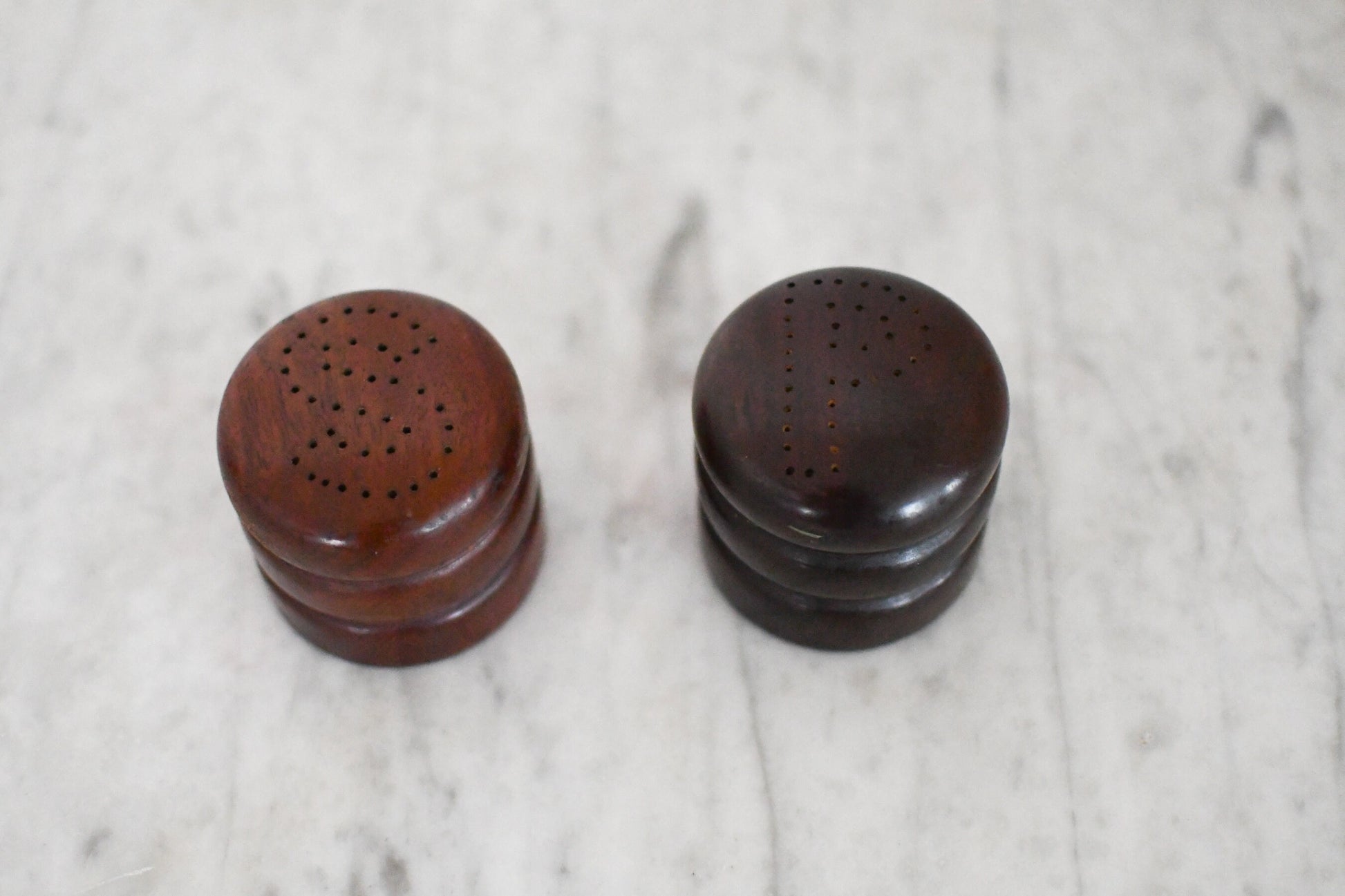 Vintage West Indies Mahogany Salad Bowl Set // Four Salad Bowls One Mixing Bowl Two Utensils Salt and Pepper // Mahogany Wood Bowl Set
