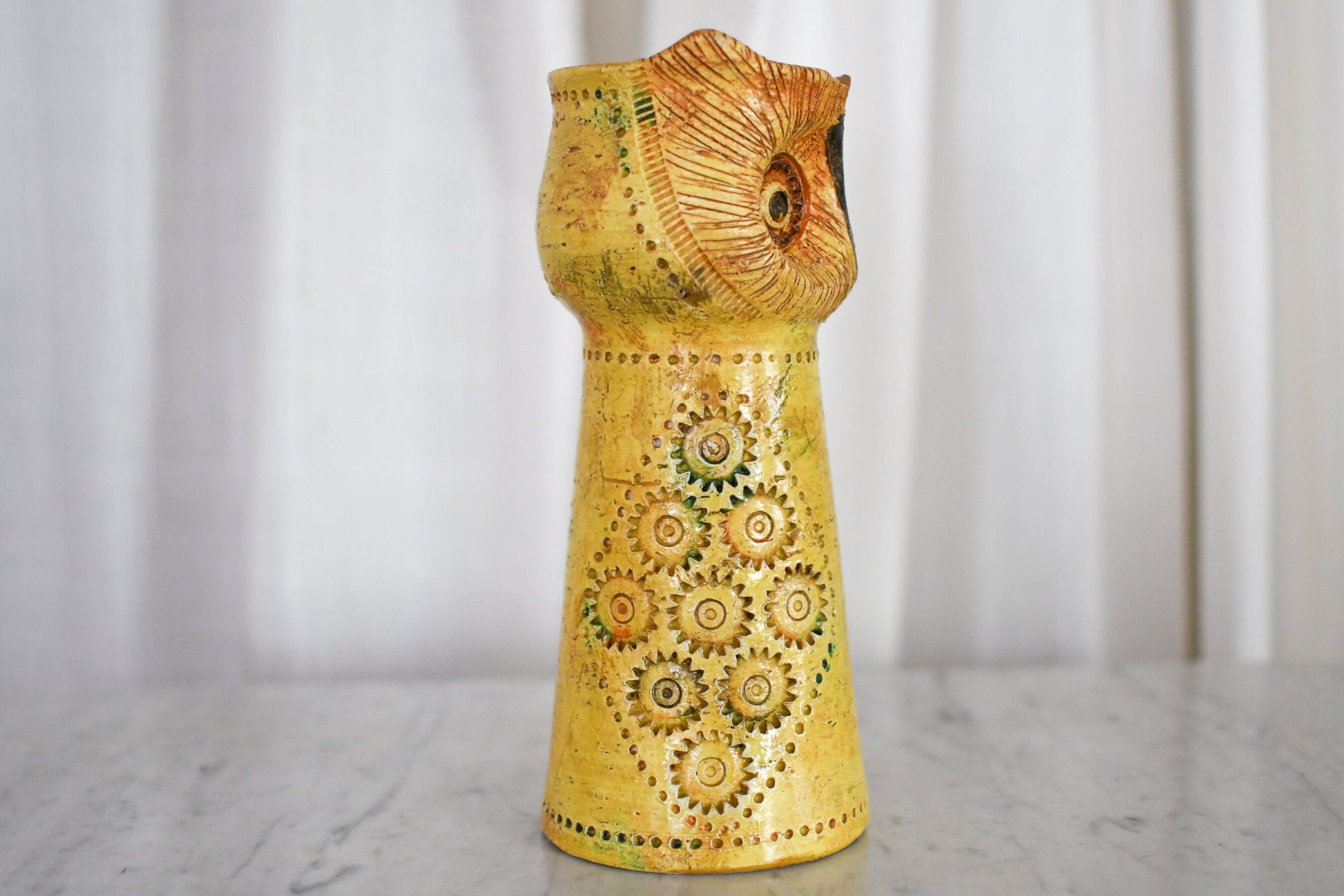 1960s Aldo Londi Rosenthal-Netter Pottery Yellow Glaze Bitossi Ceramic Owl