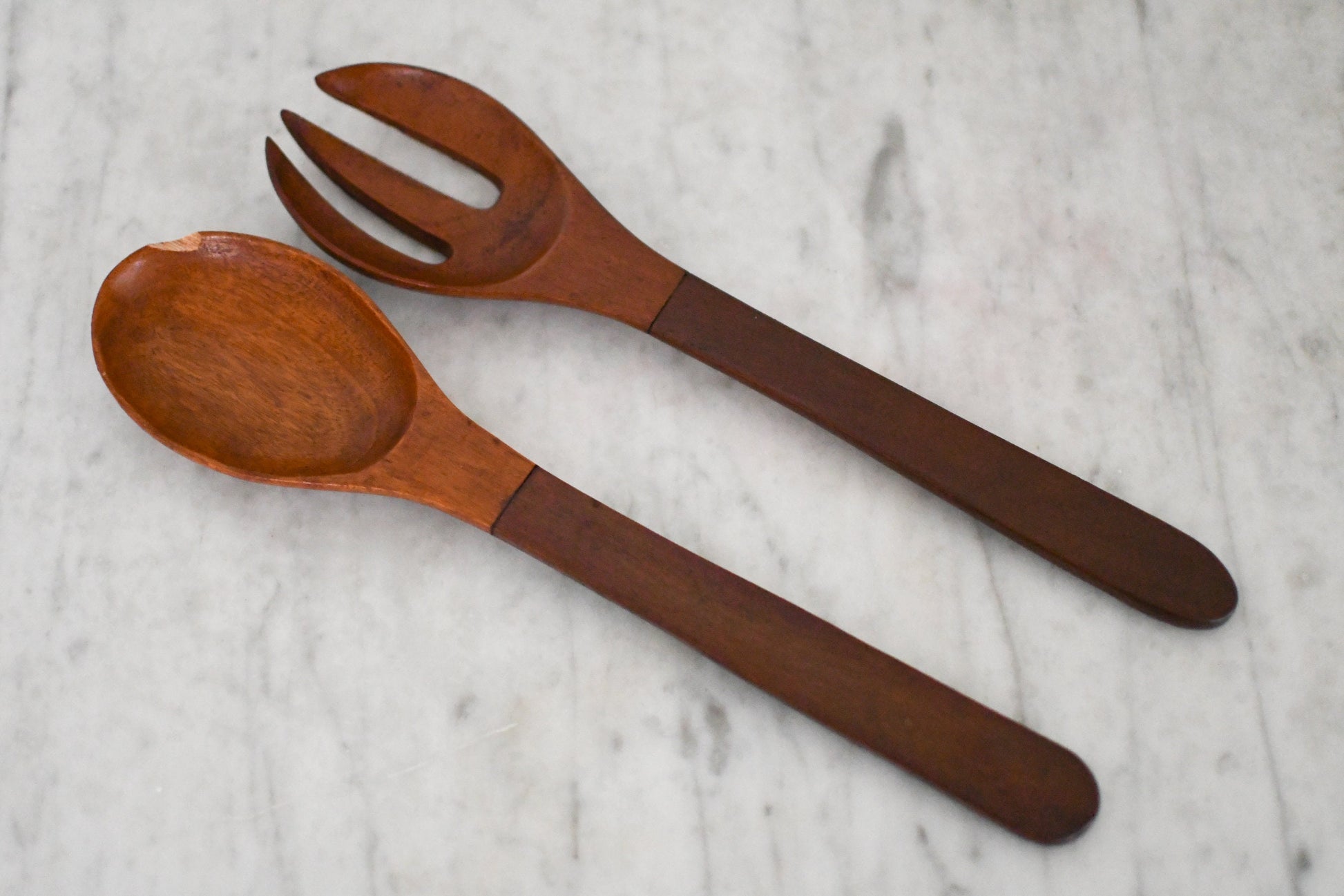 Vintage West Indies Mahogany Salad Bowl Set // Four Salad Bowls One Mixing Bowl Two Utensils Salt and Pepper // Mahogany Wood Bowl Set