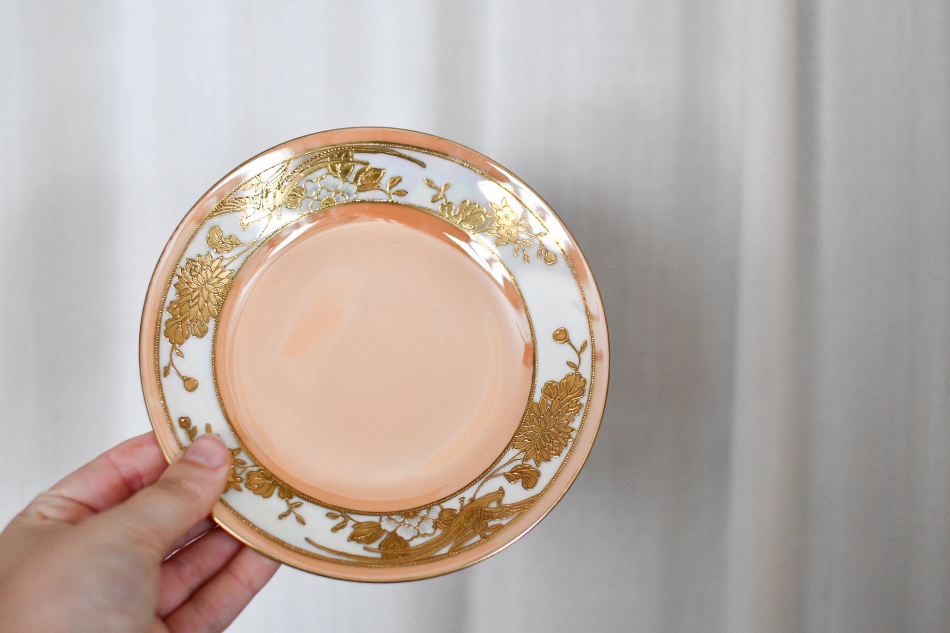 Vintage Morimura Orange Lusterware Encrusted Gold Leaf Phoenix Plate // Single 6.5 Inch Plate