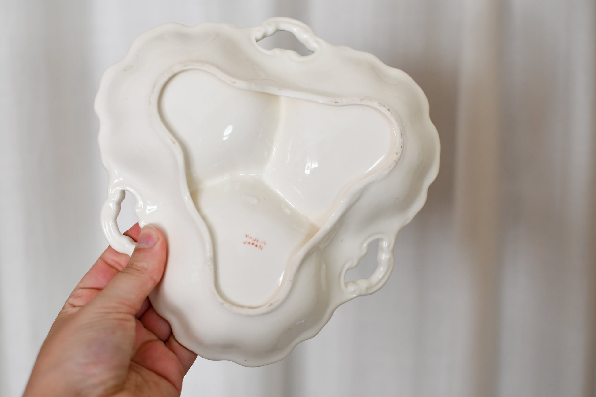 Vintage Japanese Painted Porcelain Divided Dish // Decorative Candy Bowl