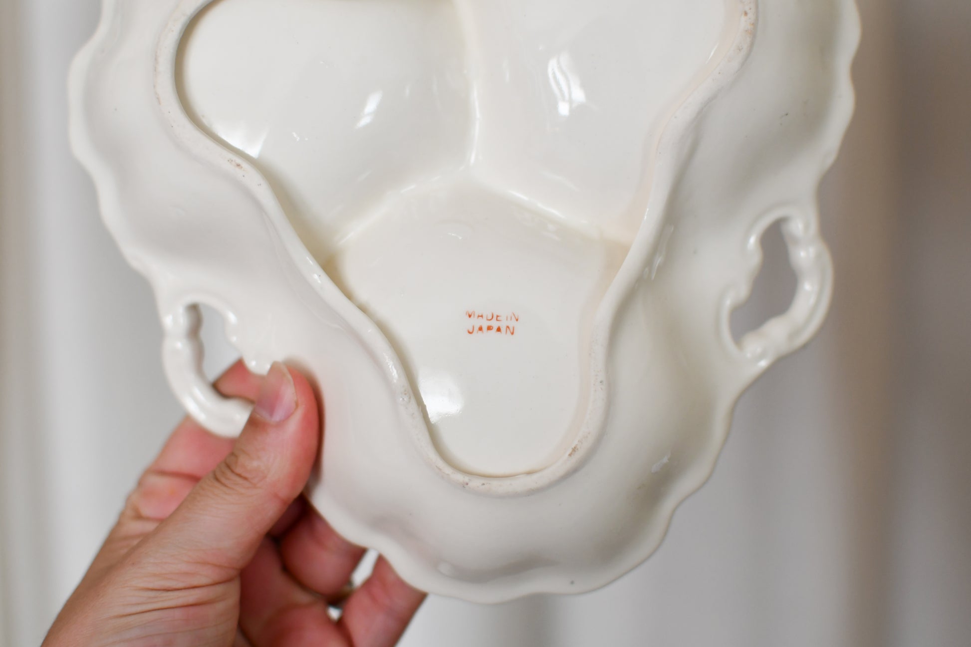 Vintage Japanese Painted Porcelain Divided Dish // Decorative Candy Bowl