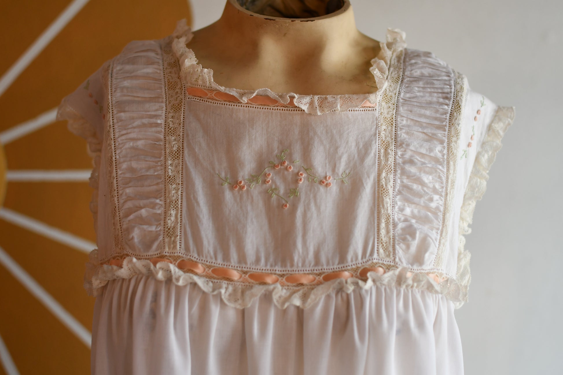 Vintage Handmade French Lace 100% Cotton Nightgown // Antique Style Victorian Boho Nightgown Maxi Dress