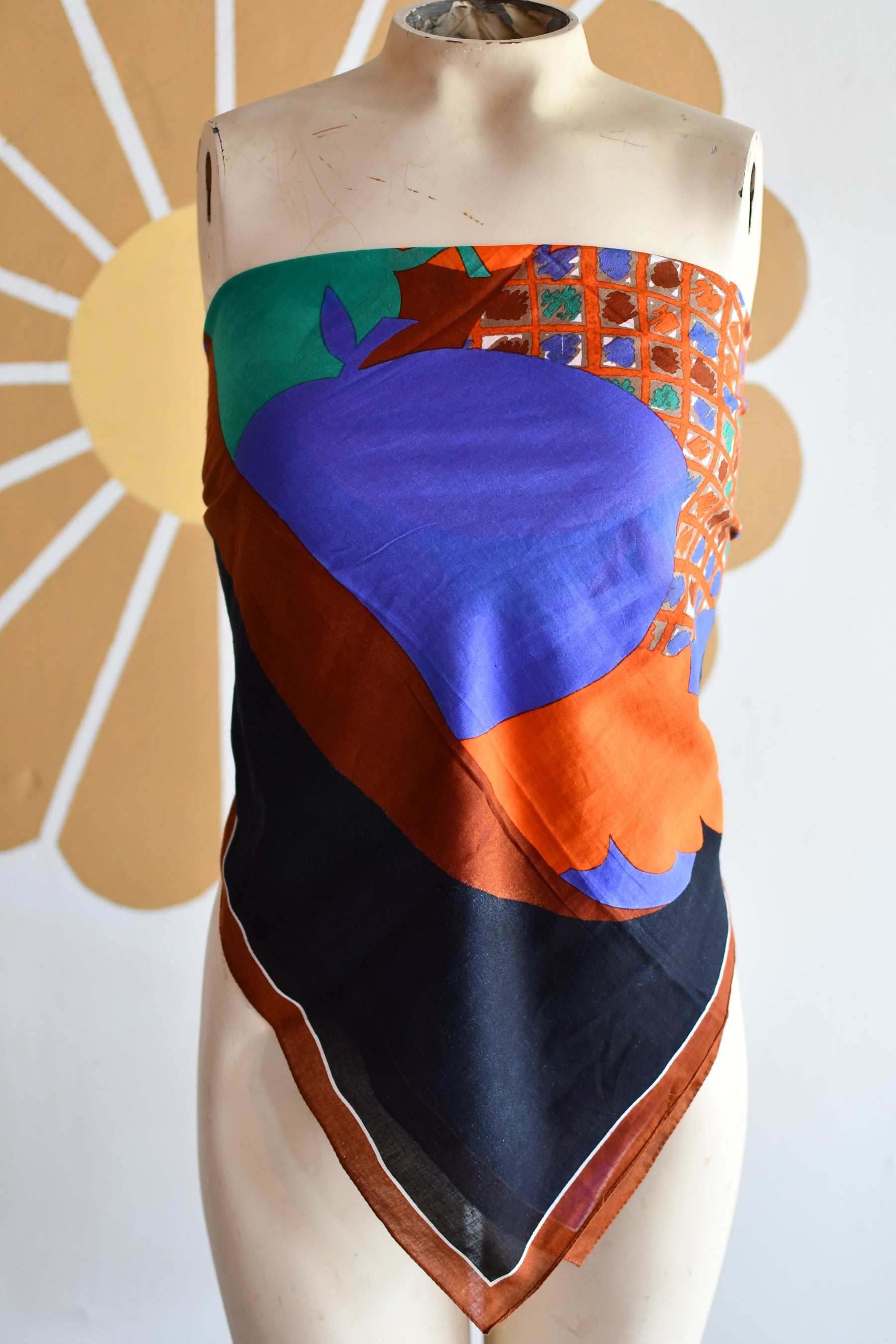 Vintage Cotton XL Summer Fruit Basket Square Scarf