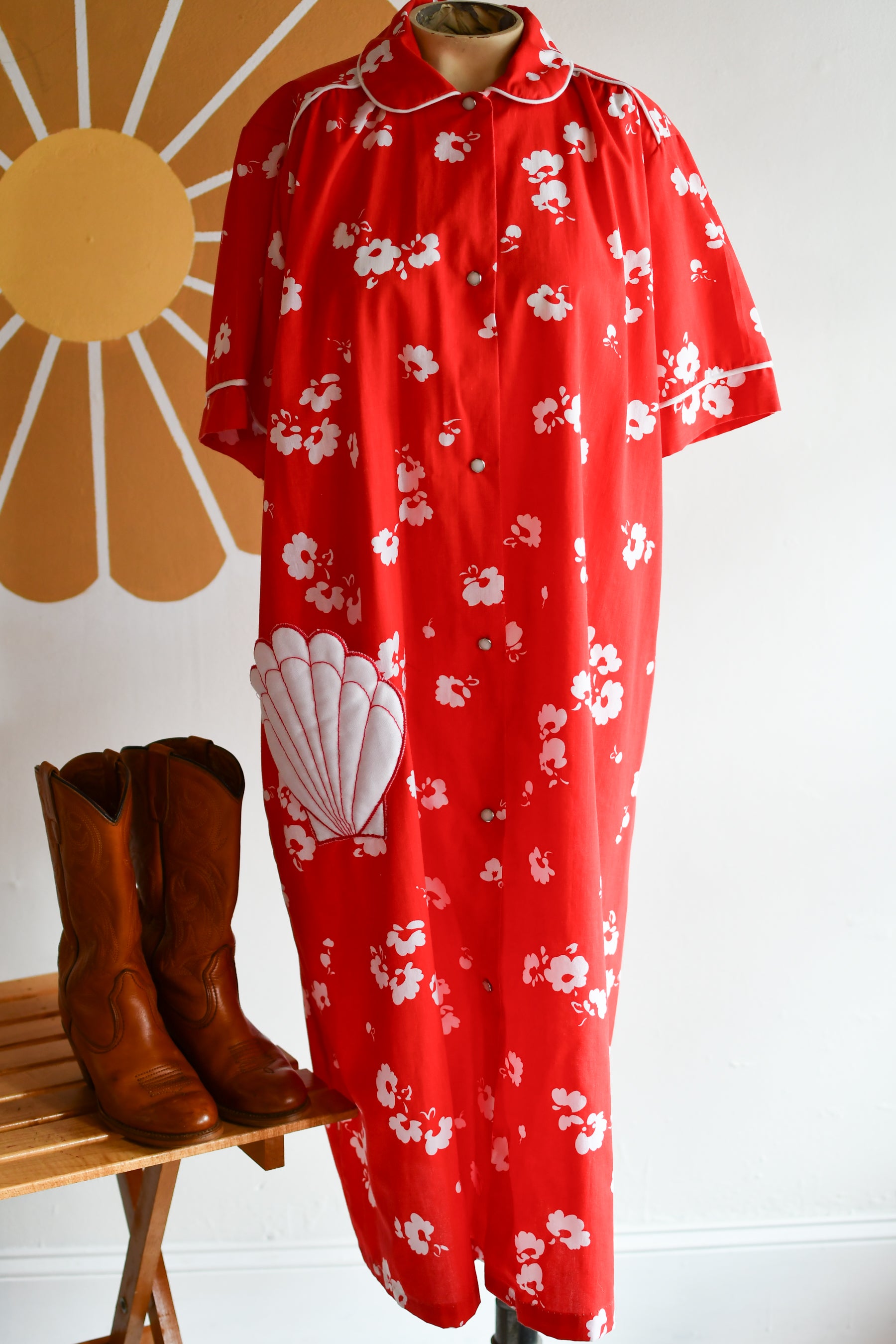 Vintage 1980s Does 1950s Kitsch Shell Pocket Housedress