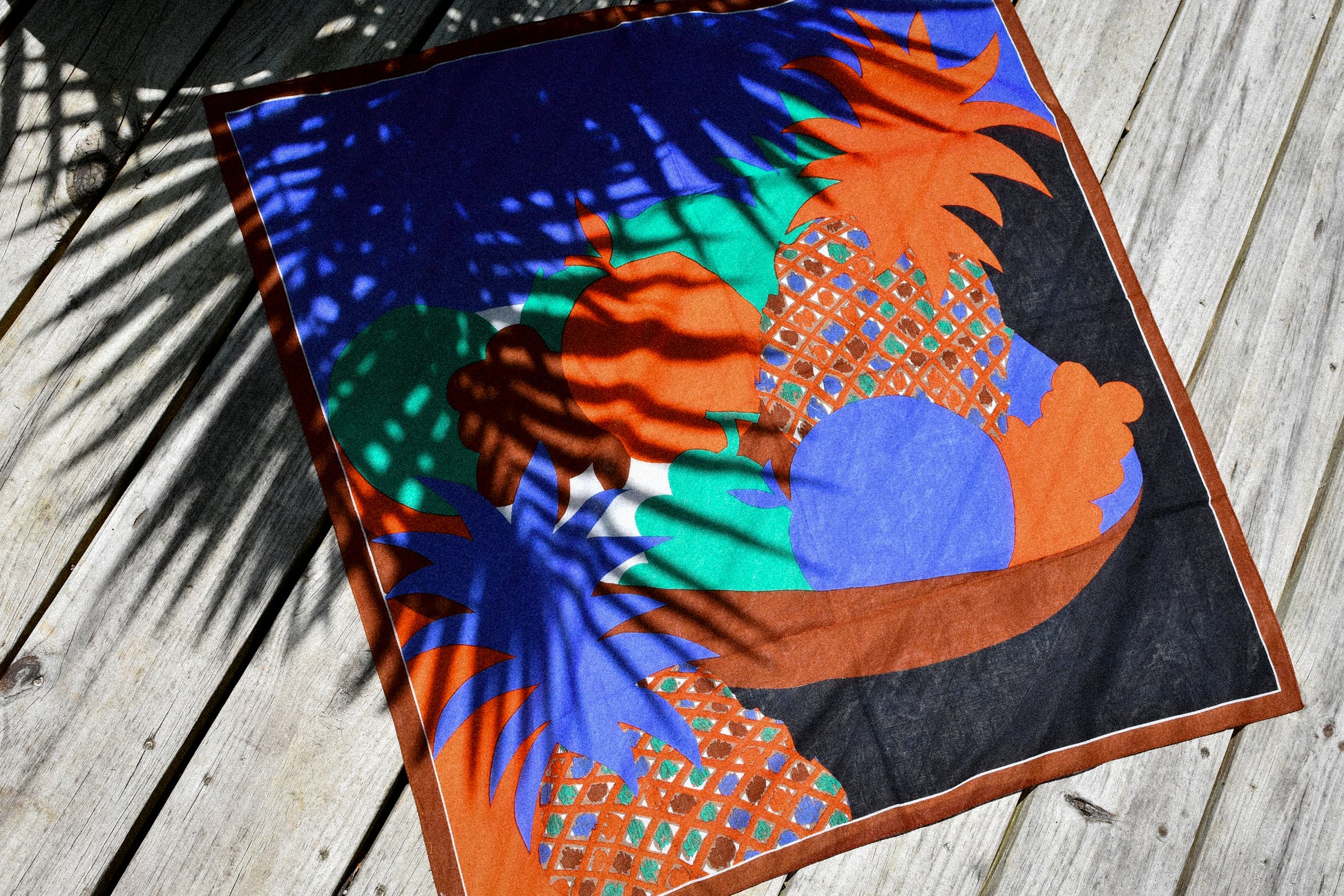 Vintage Cotton XL Summer Fruit Basket Square Scarf