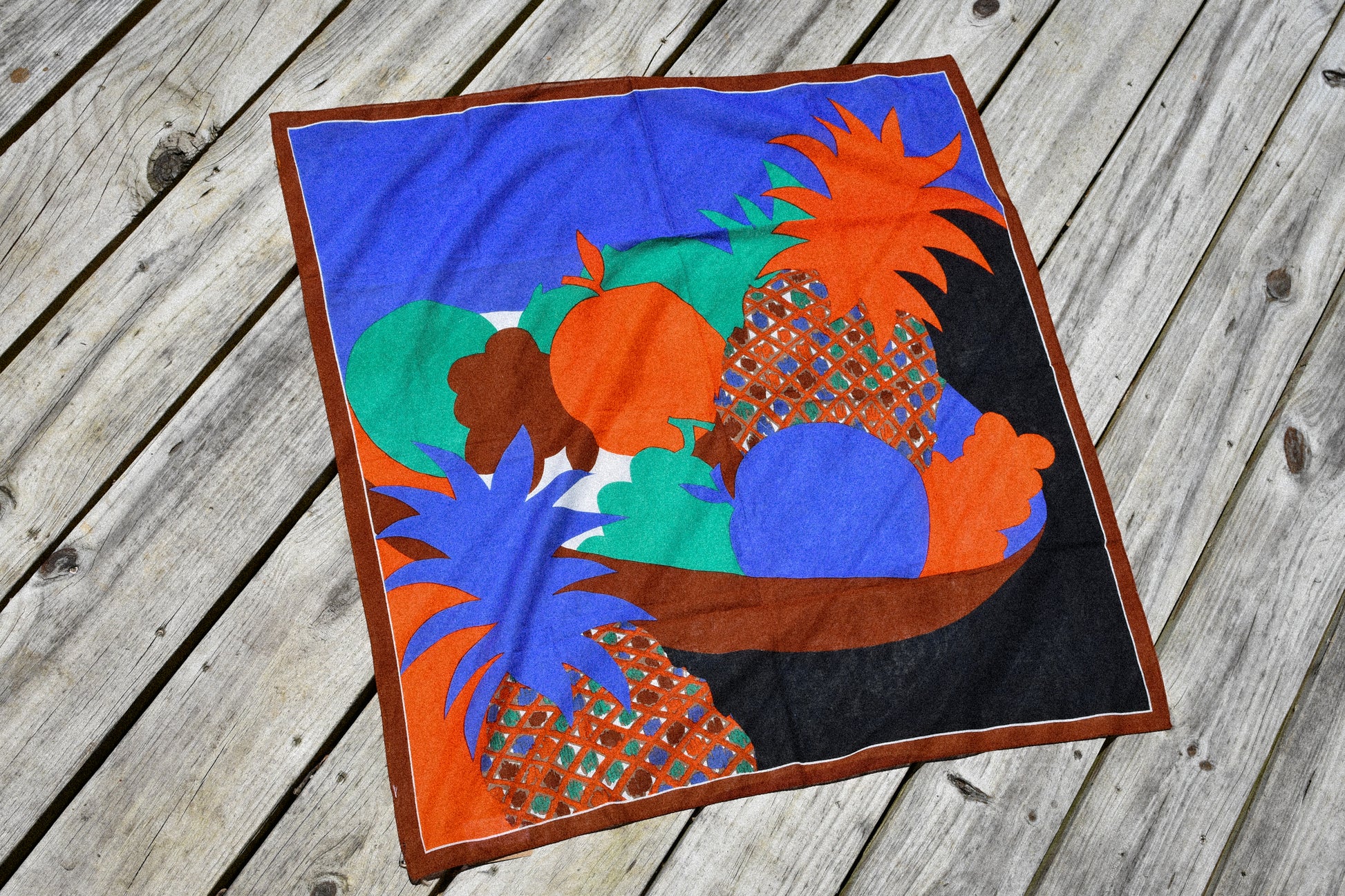 Vintage Cotton XL Summer Fruit Basket Square Scarf