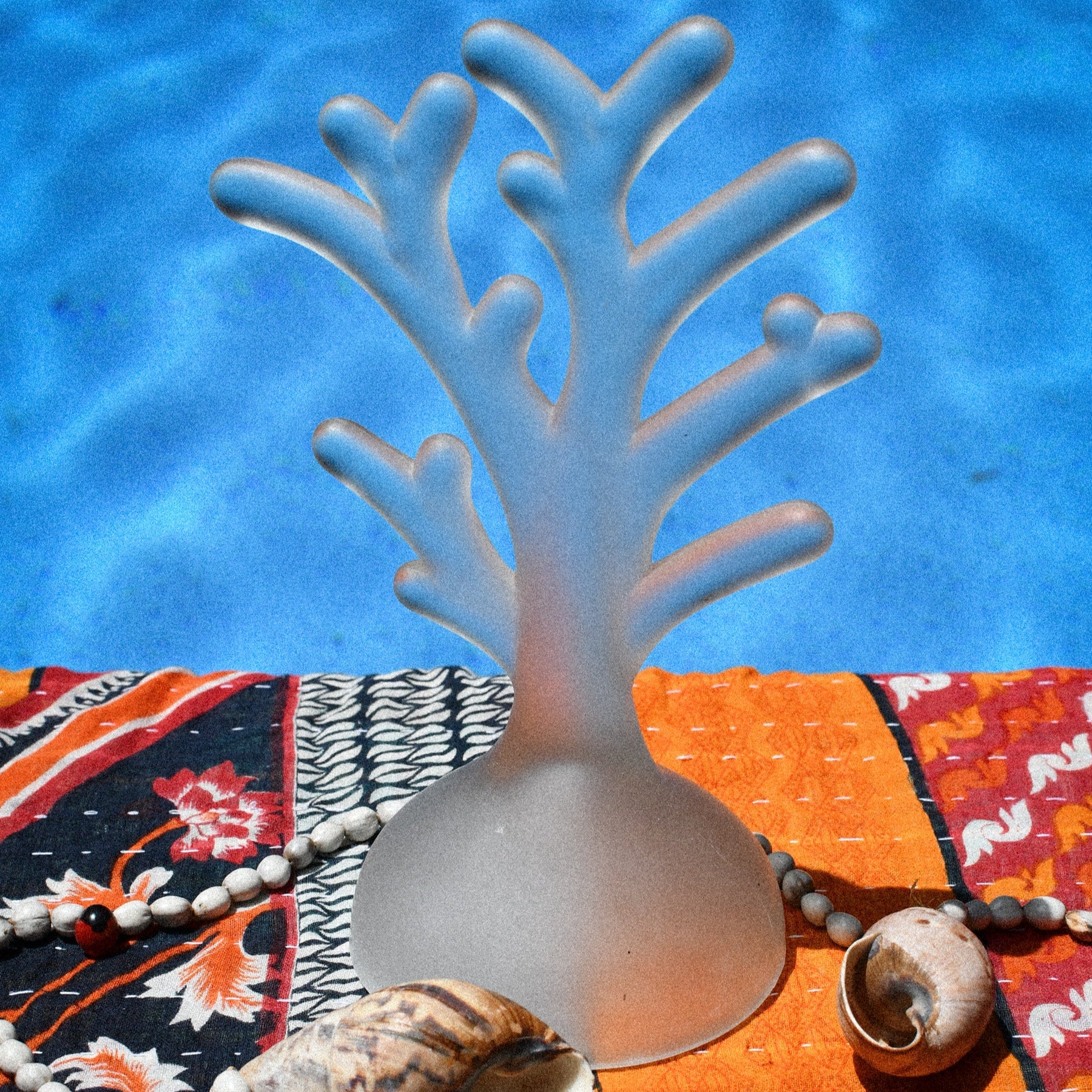 Vintage Satin Glass Coral Jewelry Tree // Nautical Coral Glass Sculpture Decor