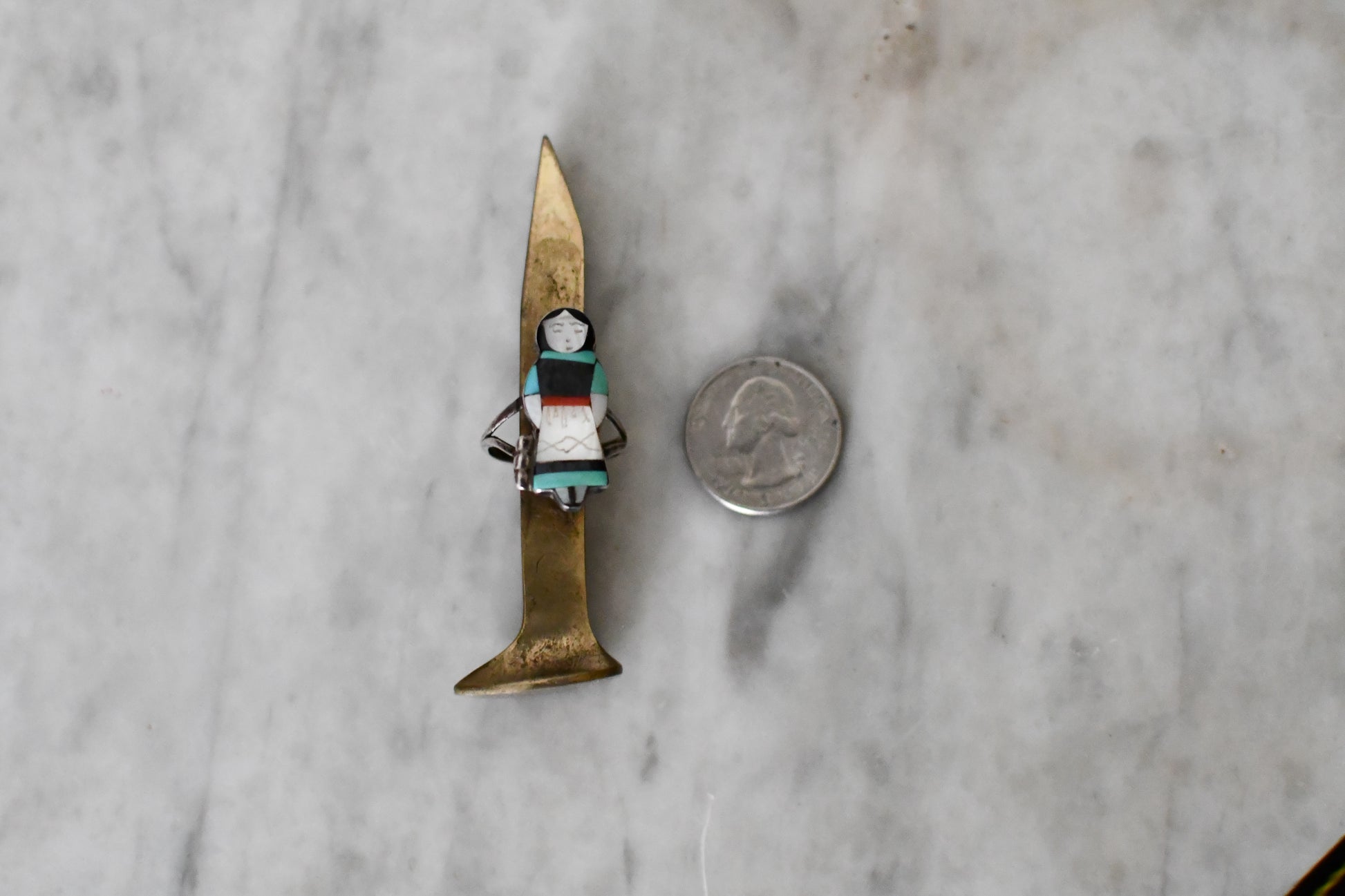 Zuni Theresa Waseta Sterling Silver Maiden Inlay Ring // Size 9