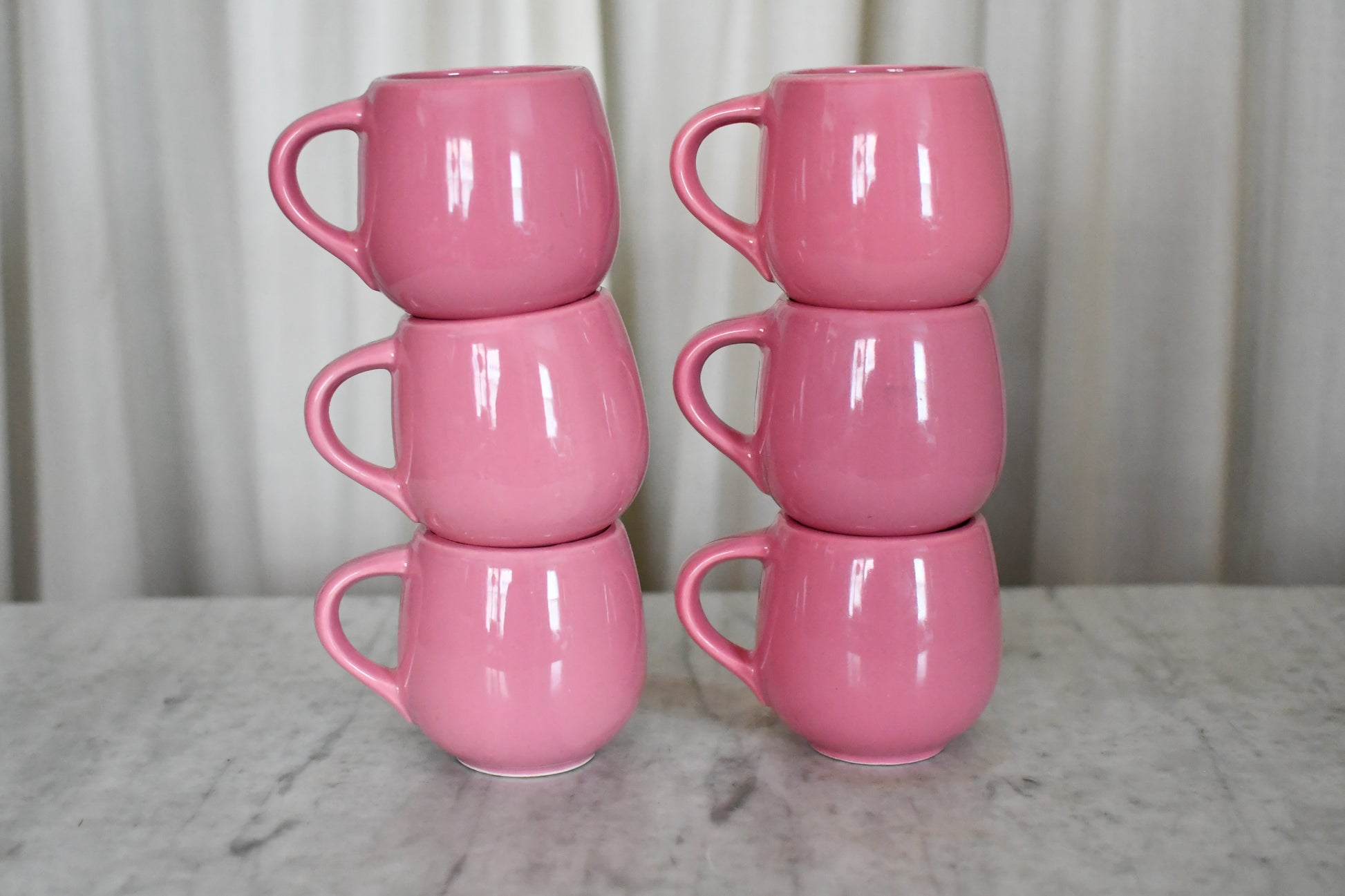 Vintage Mauve Pink Set of 6 Mugs // Post Modern Chef Bourdeaux Ceramic Mug Set