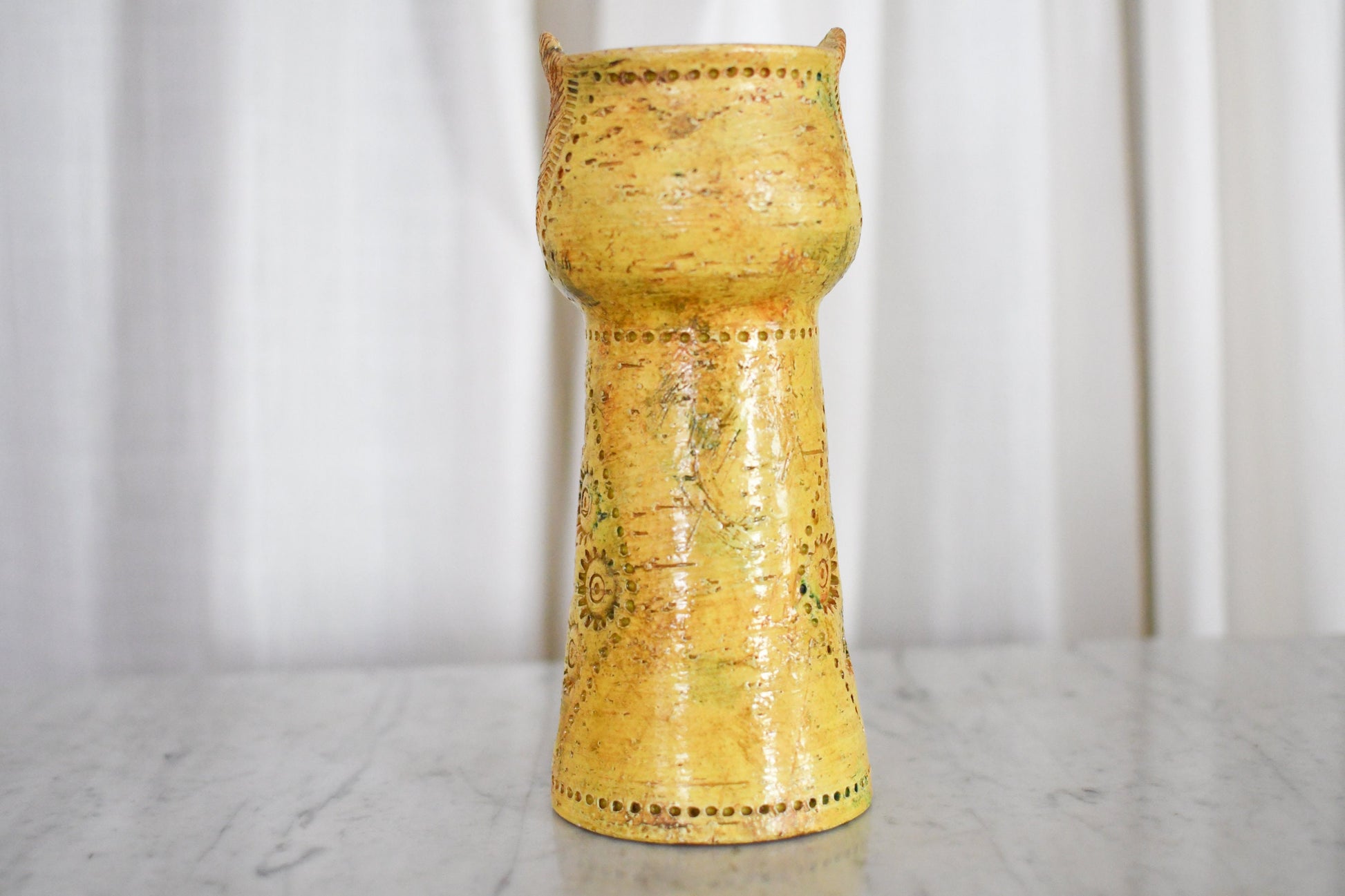 1960s Aldo Londi Rosenthal-Netter Pottery Yellow Glaze Bitossi Ceramic Owl