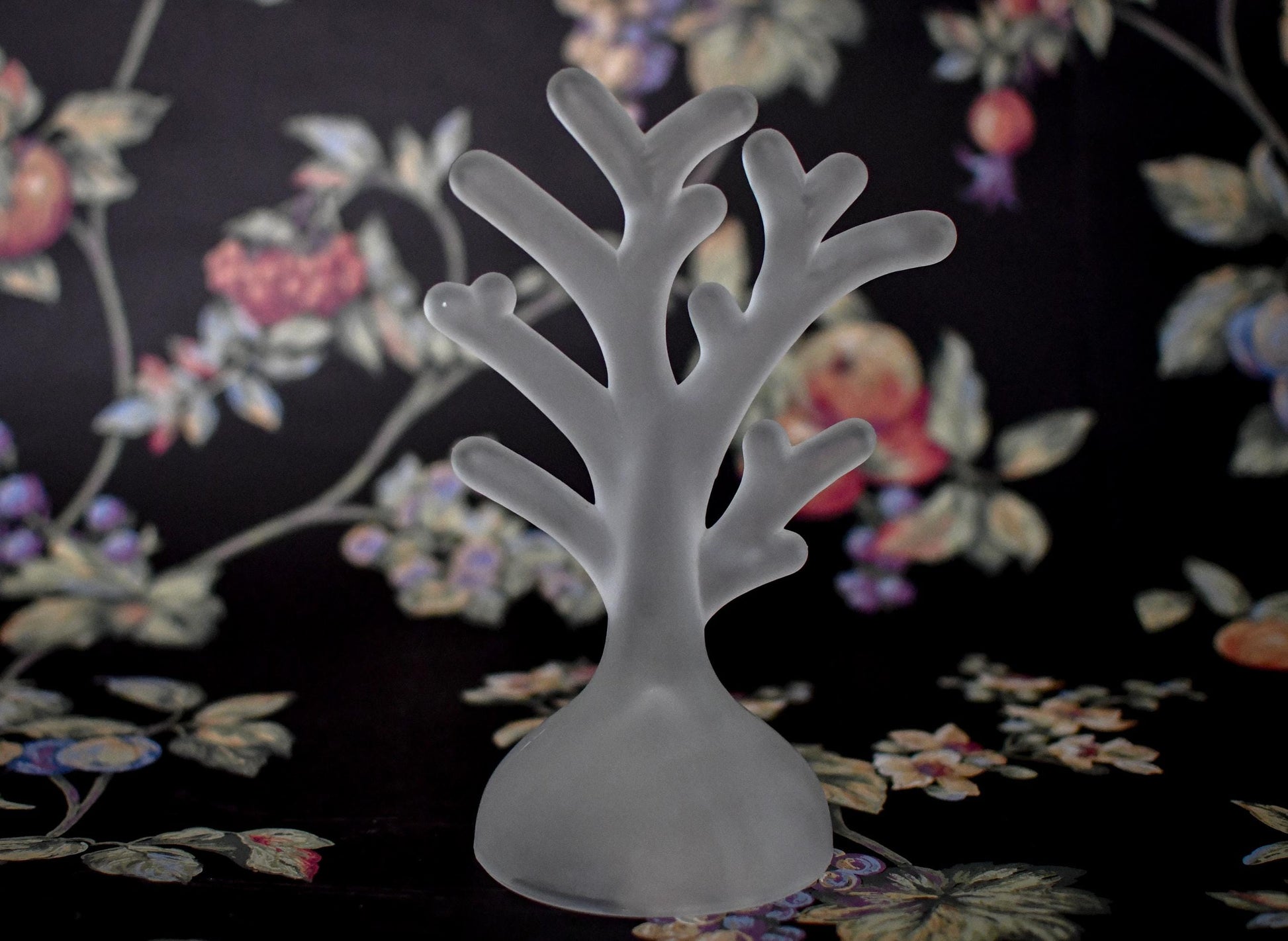 Vintage Satin Glass Coral Jewelry Tree // Nautical Coral Glass Sculpture Decor