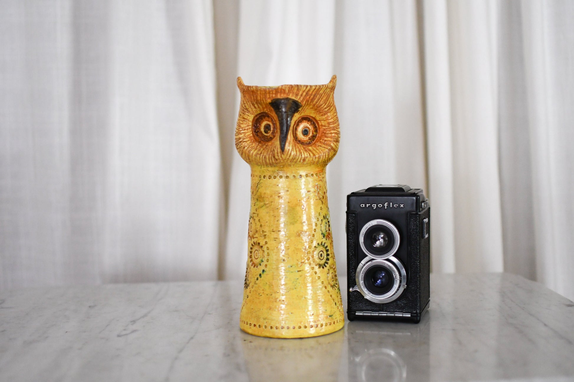 1960s Aldo Londi Rosenthal-Netter Pottery Yellow Glaze Bitossi Ceramic Owl