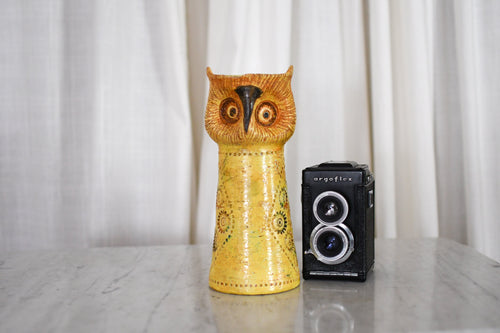 1960s Aldo Londi Rosenthal-Netter Pottery Yellow Glaze Bitossi Ceramic Owl