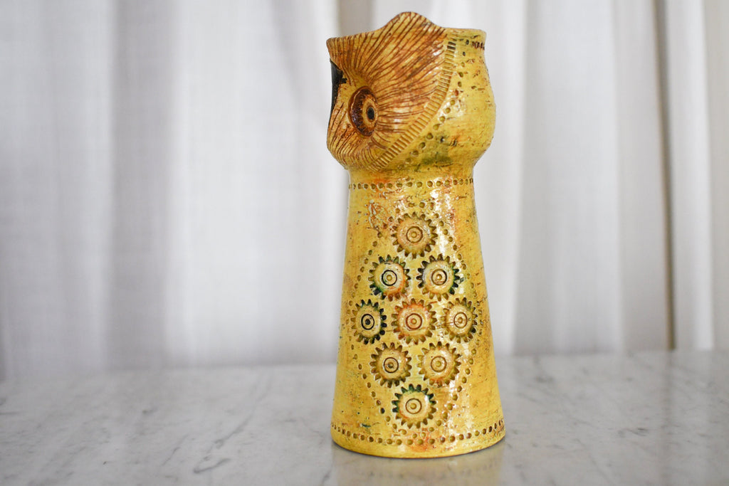 1960s Aldo Londi Rosenthal-Netter Pottery Yellow Glaze Bitossi Ceramic Owl