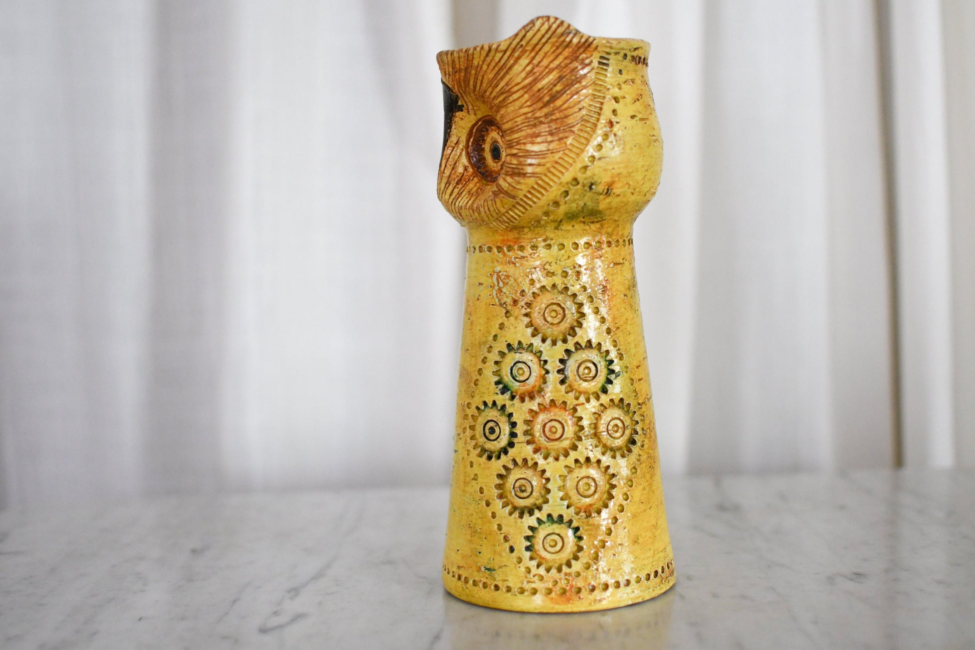 1960s Aldo Londi Rosenthal-Netter Pottery Yellow Glaze Bitossi Ceramic Owl